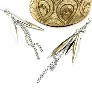 Silver Dangle Spike Chain Earrings - Women Jewelry